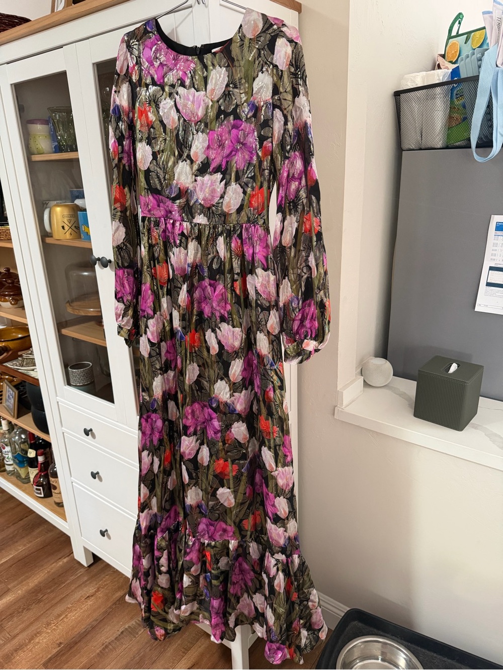 Borgo De Nor Black Maxi Dress with Pink, White & Red Floral